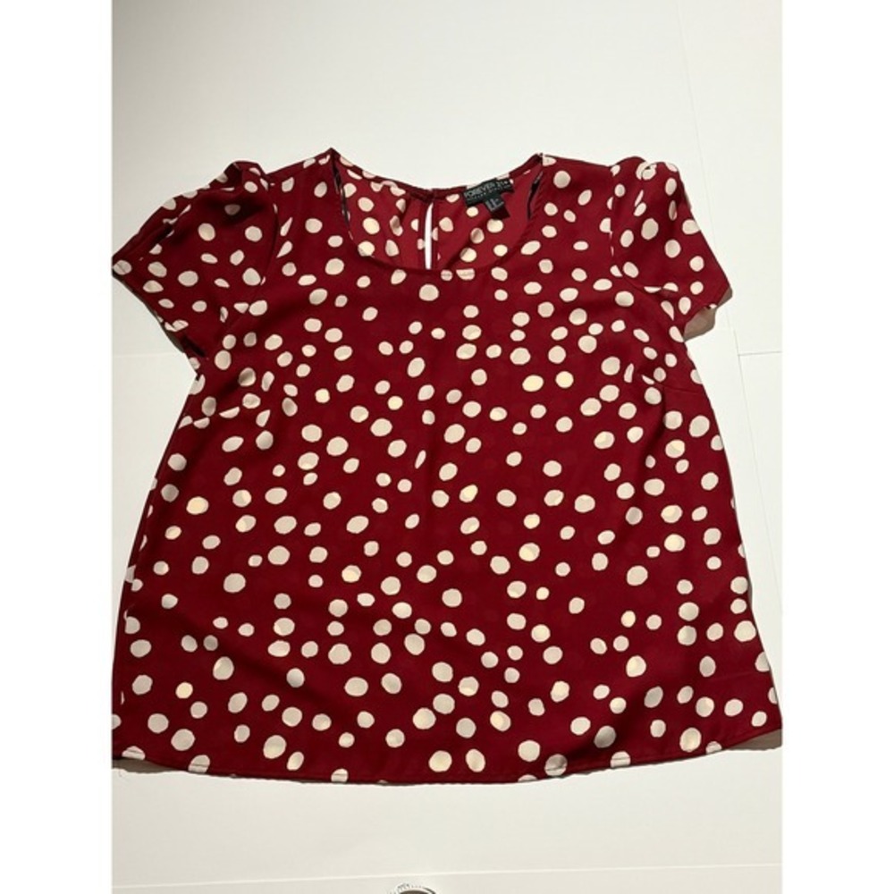 Forever 21 Plus Red Cream‎ Polka Dot Short Sleeve Keyhole Button Blouse Top XL